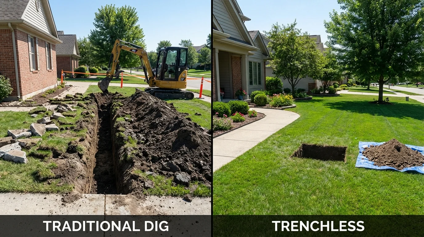 Trenchless sewer repair with minimal yard damage versus traditional excavation in Mifflintown, PA